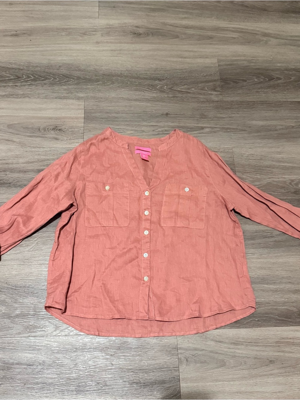 Isaac Mizrahi Coral Button-Front Linen Blend Shirt
